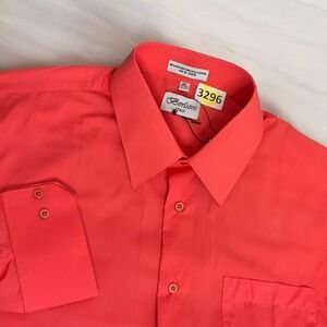 Men's 2XL Berlioni Long Sleeve Regular Fit Button Up Solid Coral Red Dress Shirt